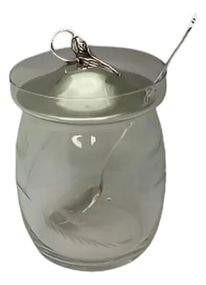 Sterling Silver Lid/Spoon Etched Condiment Jar
