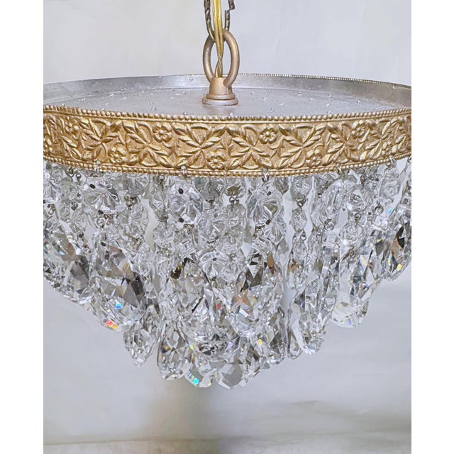 Metal Vintage Mid-Century Modern Brass Tiered With Almond Cut Crystal Chandelier For Sale - Image 7 of 7
