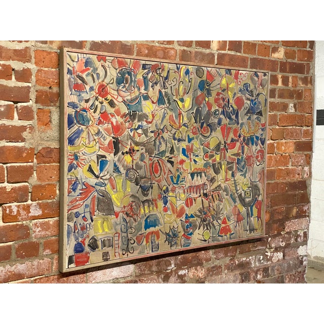 Sara Skolnik's 'Flight of Fancy' oil paint on canvas is a visual symphony of line and color. Her use of five true primary...