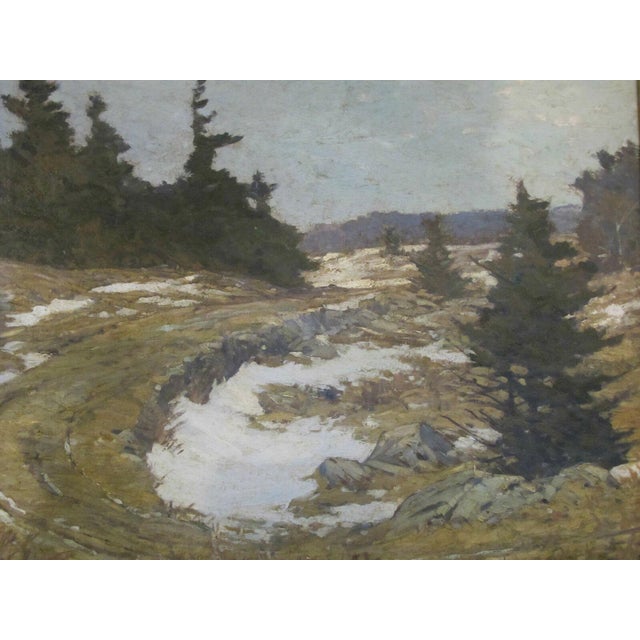 American Alexander Bower Country Winter Road Forest Landscape Signed Original Painting For Sale - Image 3 of 7