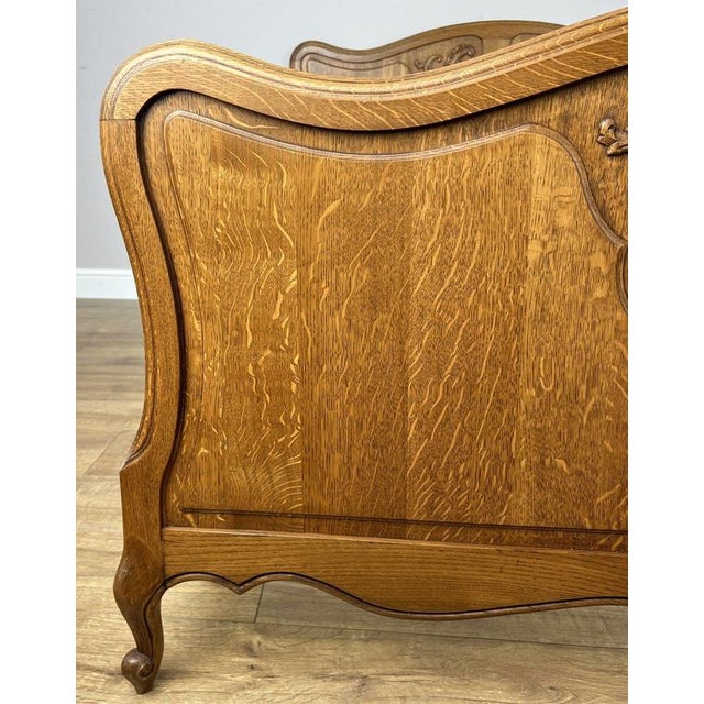 Vintage French Louis XVI Double Bed Frame in Carved Oak For Sale - Image 6 of 15