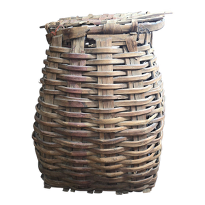 Antique Northeast Woodlands Style Lidded Pack Basket Heavy Splint Black Ash Gathering Vessel