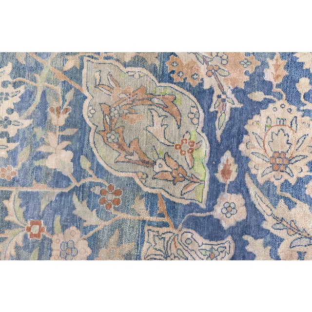 Early 20th Century Persian Kirman Indigo, Camel, Beige Handwoven Wool Rug For Sale - Image 4 of 8