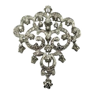 Vintage 14 Karat White Gold and Diamond Brooch/Pin For Sale