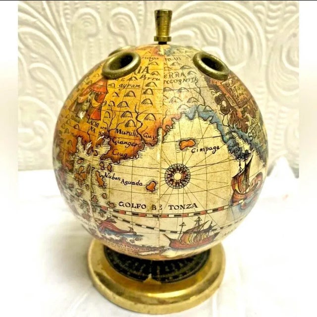 Chocolate Mid-Century Vintage 1960’s Ancient Globe Paperweight Pen Holder For Sale - Image 8 of 8