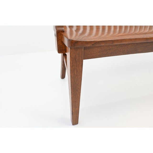 Wood Antique American Oak Lawyer’s Bench | Newly Refinished For Sale - Image 7 of 18