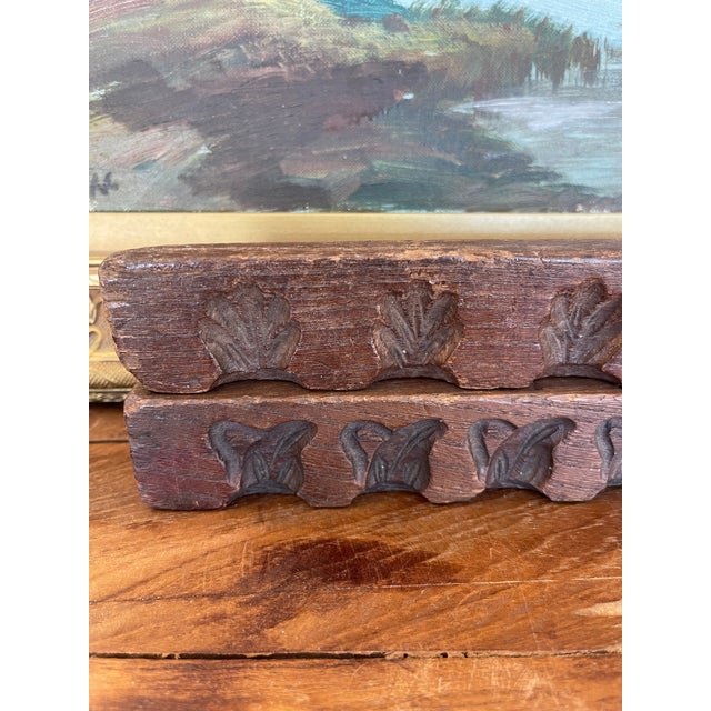 Brown Likely Antique Dutch Carved Wood Molding Samples With Botanical Motifs, Set of Two From Kunsthandel De Luifel Hilversum. For Sale - Image 8 of 10
