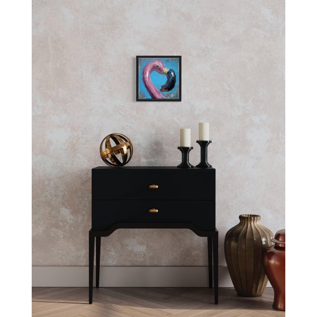Contemporary Inflatable Flamingo I by Andreas Claussen | Oil on canvas Pink flamingo with black accent. For Sale - Image 3 of 5