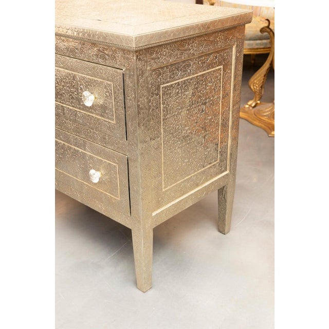 Mid 20th Century Mid 20th Century Hand-Embossed White Metal-Clad Two-Drawer Chest For Sale - Image 5 of 8