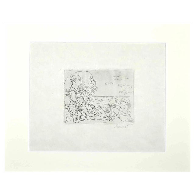 Mino Maccari, At the Sea, Original Etching, Mid-20th Century For Sale