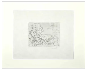 Mino Maccari, At the Sea, Original Etching, Mid-20th Century