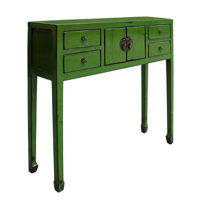 Chinese Distressed Green Console Table | Chairish