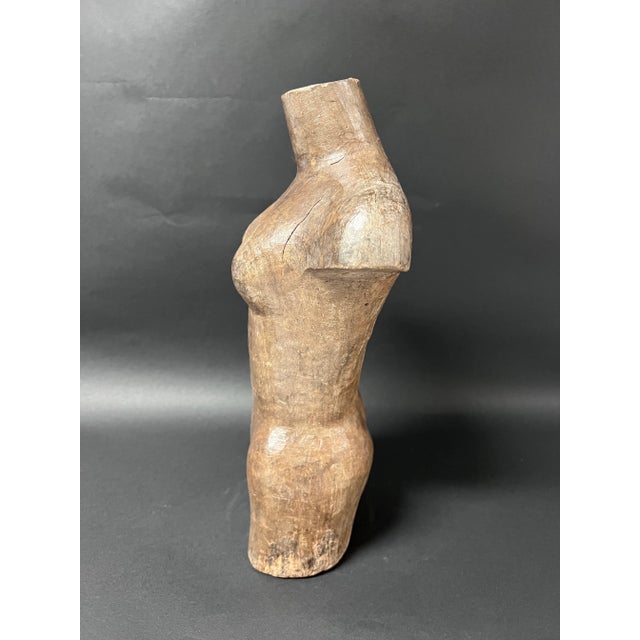Late 19th Century Carved Large Solid Wood Paper Mache Mold Female Torso Sculpture For Sale - Image 4 of 7