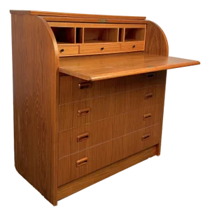 Mid 20th Century Danish Teak Roll Top Secretary Desk