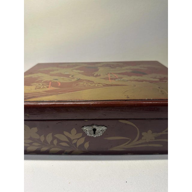 Antique Japanese Lacquer Box with Crane Motif, 1920s For Sale - Image 11 of 13