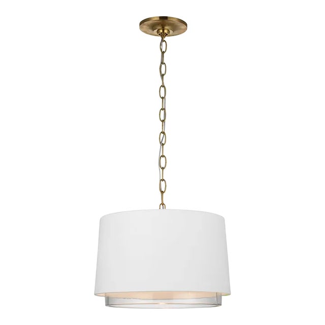 Marie Flanigan for Visual Comfort Signature Sydney Small Pendant in Soft Brass with Matte White & Clear Glass For Sale