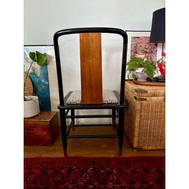 Campaign Henredon Style Black Lacquer, Wood, and Brass Side Chairs- Set of 4 For Sale - Image 3 of 11