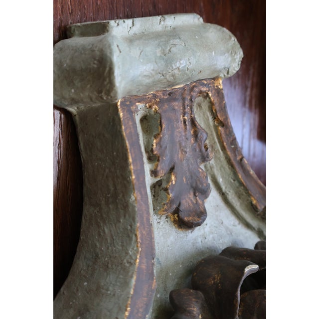 Large Vintage Italian-Style Gilded Celadon Rococo Wall Brackets—A Pair For Sale - Image 15 of 18