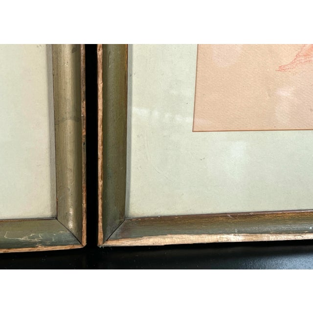 Vintage C.1930 Rosa Burger Pastel Pencil & Gouache Nude Portraits - a Pair For Sale - Image 9 of 11