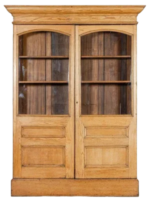 Large English Oak Glazed Bookcase Cabinet, 1900s