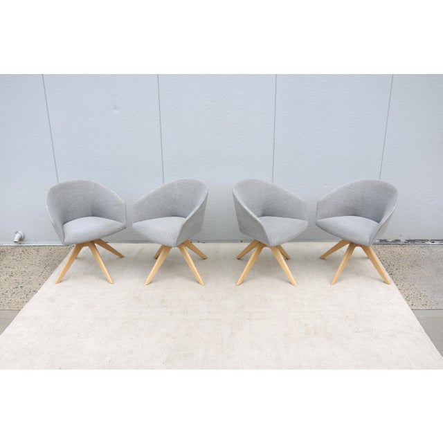 Wood MCM Style Lievore Altherr Molina for Andreu World Brandy Swivel Armchair, Set of 4 For Sale - Image 7 of 18