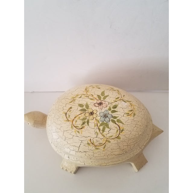 Vintage wooden hand carved and hand painted turtle trinket box. This turtle box is so unique the wood has a crackled...