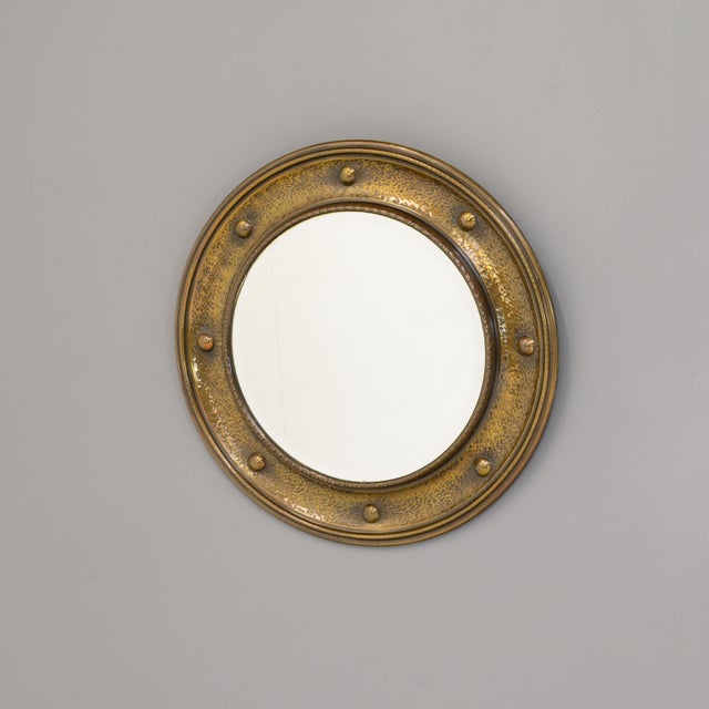 Metal Brass Circular Mirror, 1930 For Sale - Image 7 of 7