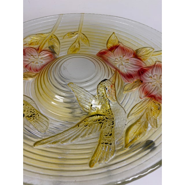 Late 20th Century Glass Hummingbird Birdbath With Metal Stand For Sale - Image 5 of 12