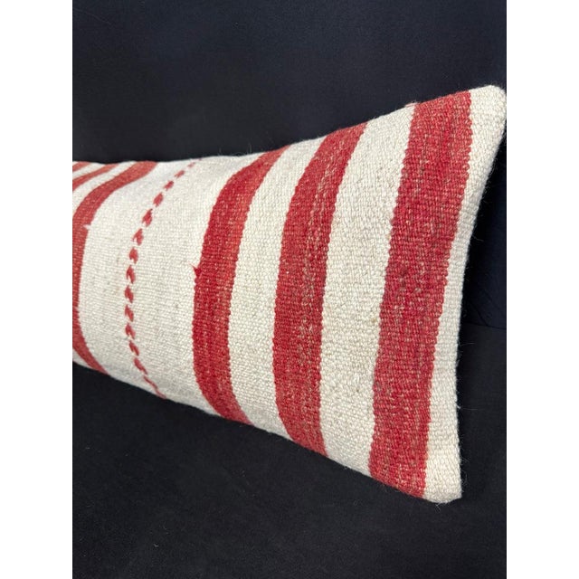 Turkish Hemp Pillow Cushion Natural Beige Red Cushion Cover 14x45 For Sale - Image 4 of 4
