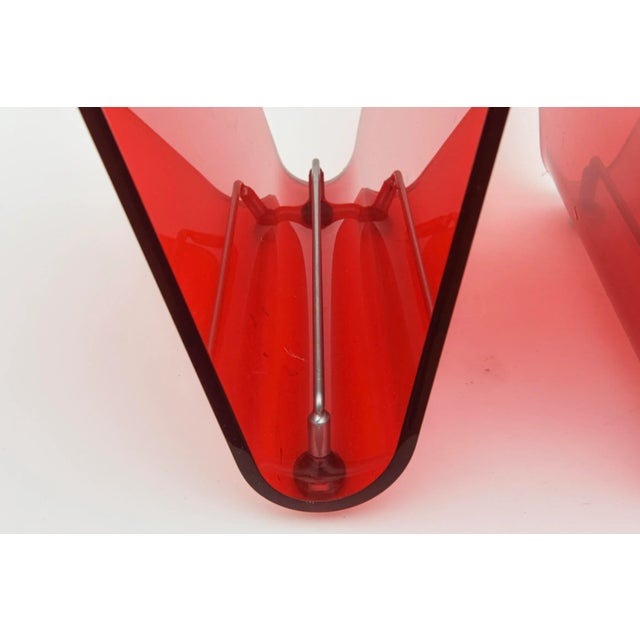 Vintage 1970's Italian Red Lucite and Chrome Two Part Magazine Stand For Sale In Miami - Image 6 of 12