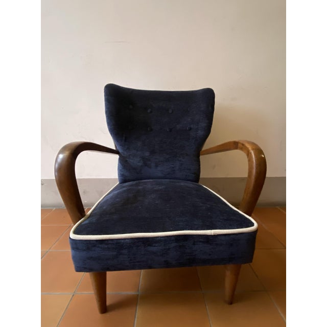 Art Deco Armchairs in Walnut and Velvet, Italy, 1930s, Set of 2 For Sale - Image 11 of 12