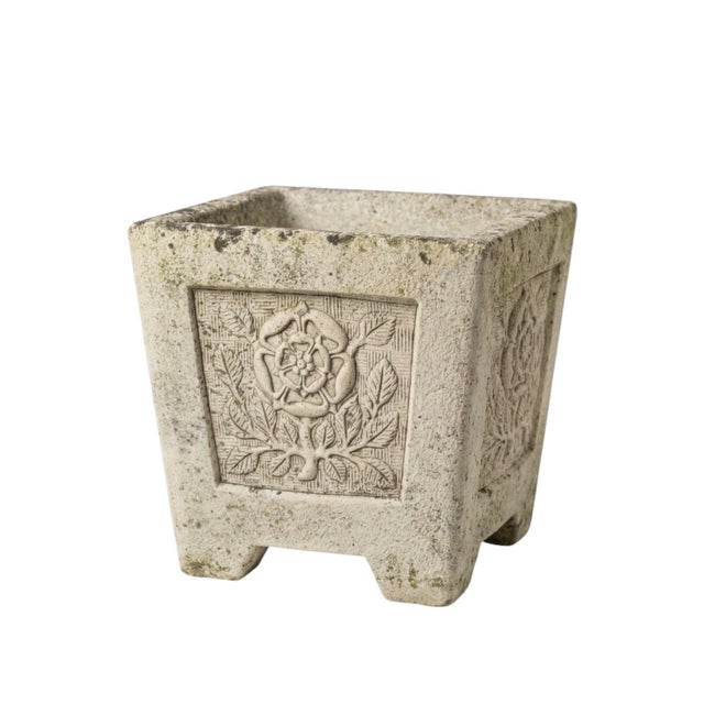 Pair of English Tudor Style Cast Stone Rose Planters For Sale - Image 4 of 8
