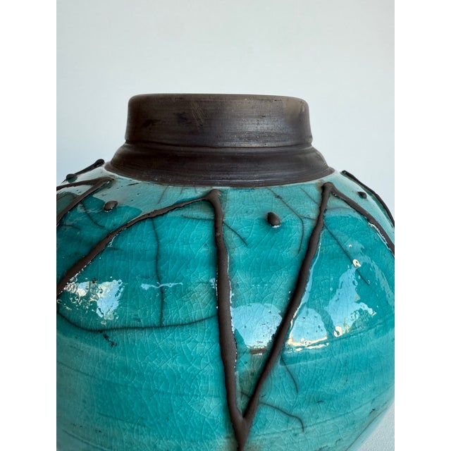 Mid-Century Modern 1980's Glazed Studio Pottery Vase Signed For Sale - Image 3 of 9