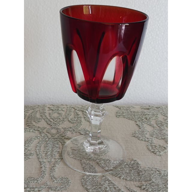 French Crystal Red Cut-to-Clear Wine Water Goblet by Cristal D'Arques-Durand Set of 4 The company dates from the 19th C.,...