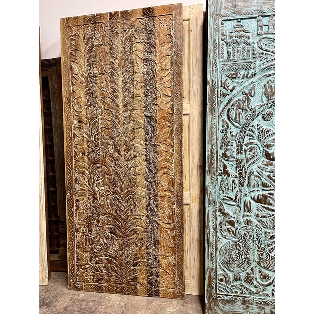 1920s Vintage Reclaimed Wood "Tree of Dreams" Hand-Carved Barn Door Panel | Rustic Wall Art Panel 96x42 For Sale - Image 5 of 7