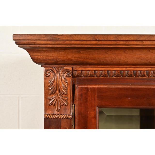 Wood Ethan Allen French Regency Louis XVI Solid Carved Cherry Wood Lighted Bookcase Cabinet For Sale - Image 7 of 17