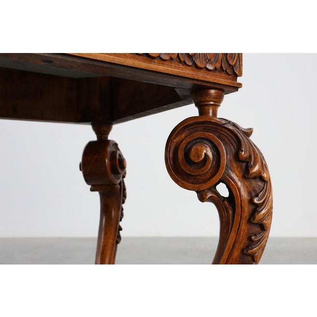 Napoleon III Style Carved Walnut Side Table with Ardune Top, France, 1900s For Sale - Image 13 of 18