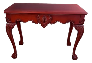 Vintage Carved Mahogany Queen Anne Style Sofa Table Console