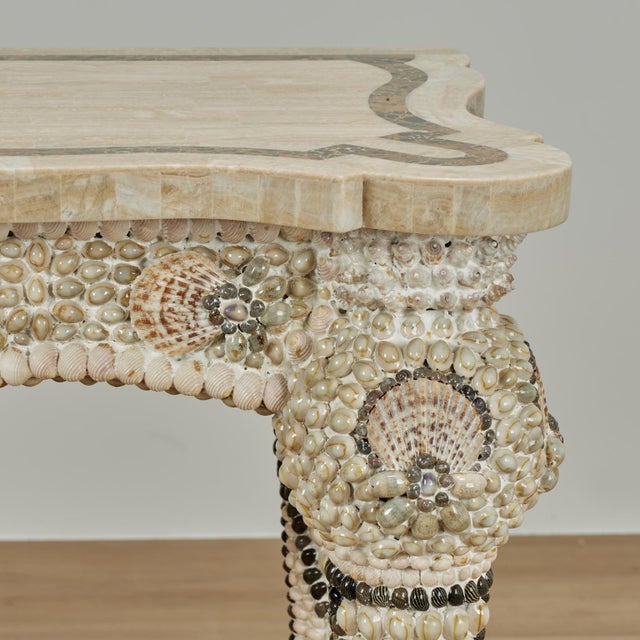 Late 20th Century Vintage Seashell Encrusted Console Table For Sale - Image 5 of 15