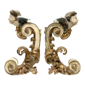 Large Polychrome and Gilt Figural Wall Brackets - a Pair
