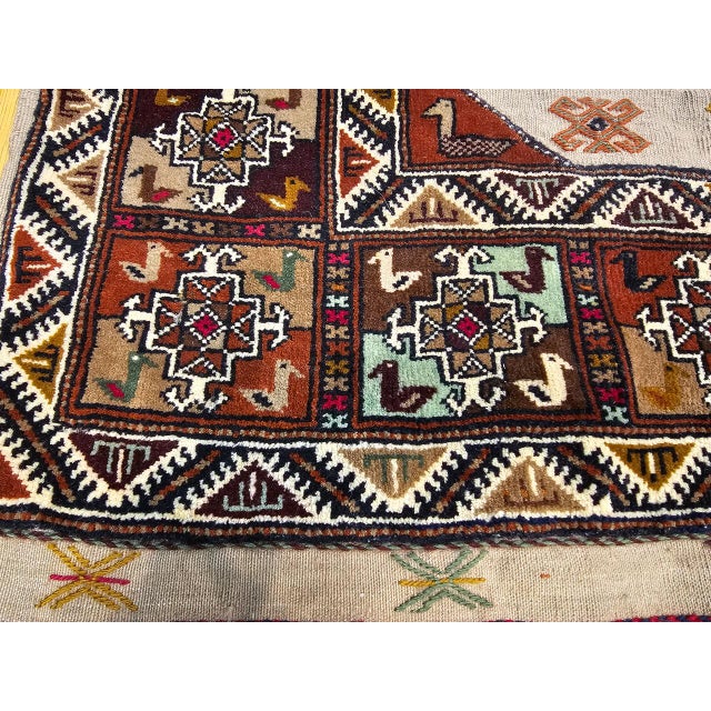 Persian Vintage Persian Qashqai Tribal Area Rug, Hand-Knotted Wool, Animal Motifs, 4x6, Tan & Brown For Sale - Image 3 of 14