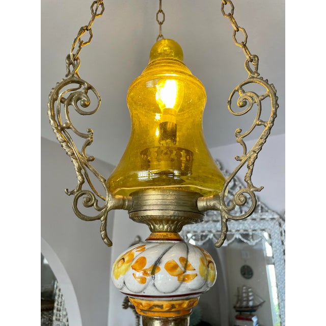 Vintage Brass Cast Pendant With Handblown Glass For Sale In Los Angeles - Image 6 of 11