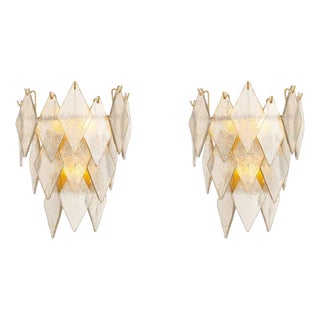 Antique Brass Handmade Glass Wall Lamps, Set of 2 For Sale