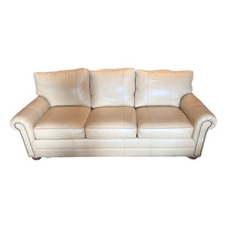 Unused Lexington Furniture Camel Leather Sofa With Nailhead Trim For Sale