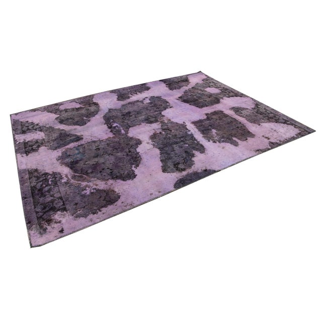 Vintage Overdyed Handmade Purple Abstract Wool Rug For Sale - Image 4 of 10