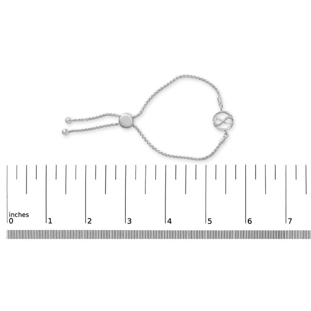 Early 21st Century .925 Sterling Silver Diamond Accent Ribbon and Circle Bolo Adjustable Bracelet For Sale - Image 5 of 5