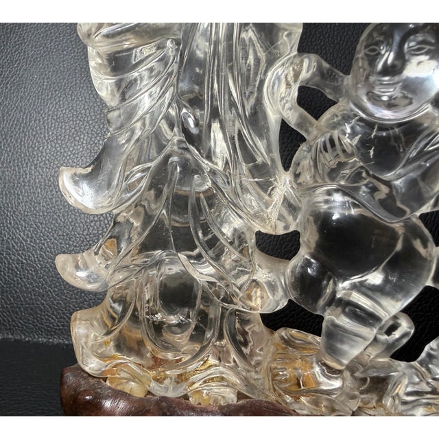 Antique Hand Carved Chinese Guan Yin Child Clear Rock Crystal Sculpture Statue For Sale - Image 11 of 17