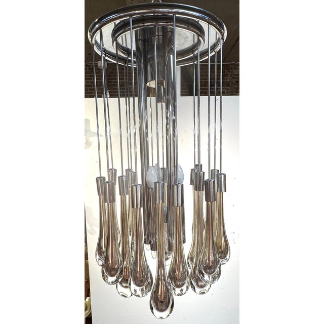 Mid Century Murano Silvered & Clear Glass Drop Chandelier, Attributed to Venini For Sale - Image 15 of 18