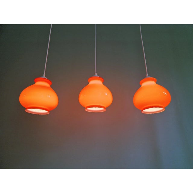 Vintage Orange Opaline Pendant Lights, 1960s, Set of 3 For Sale - Image 7 of 12