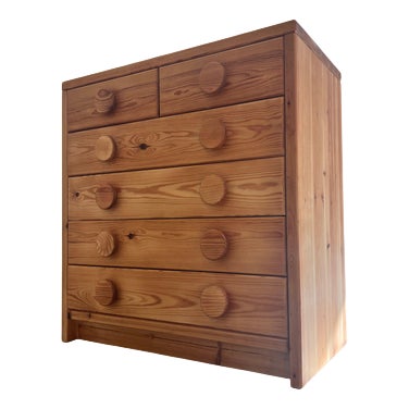 Pine Wood Chest of Drawers with Round Handles For Sale